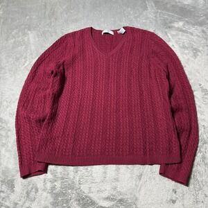 VTG Y2K Valerie Stevens Women's Petite L Red Cable Knit Sweater Long Sleeve
